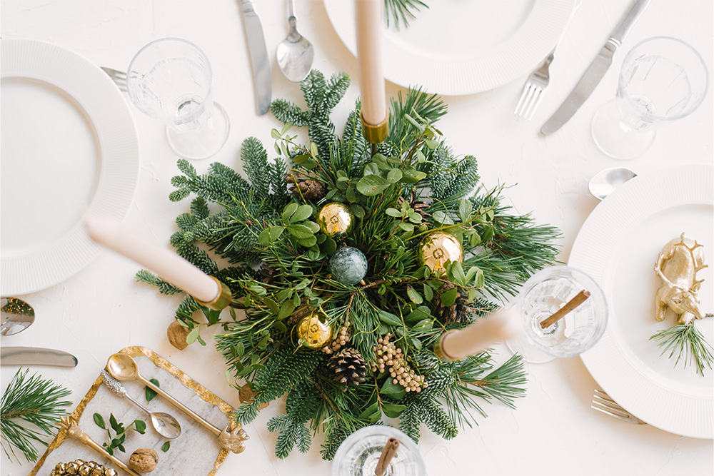 Christmas wreath on a white table 