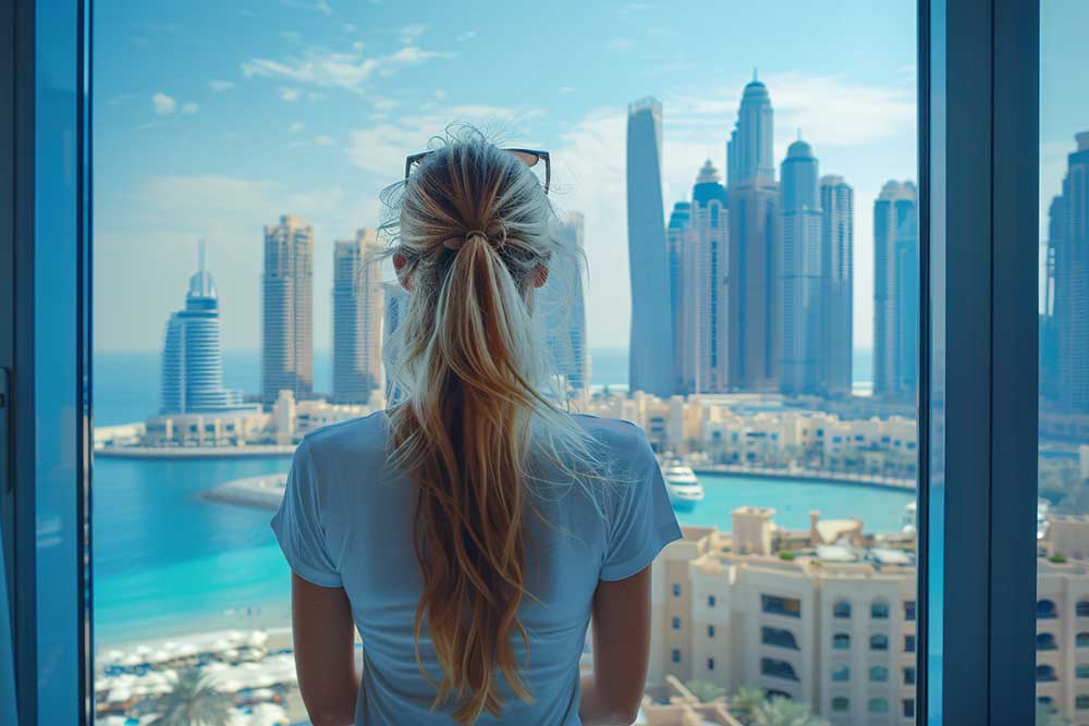 Woman viewing the Dubai skyline