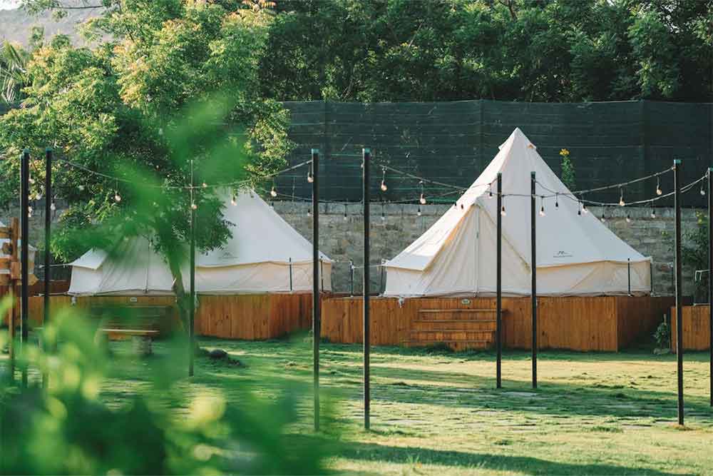 A Beautiful setup of tents in grassy area