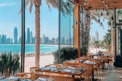 Beach Restaurant with Palm Trees