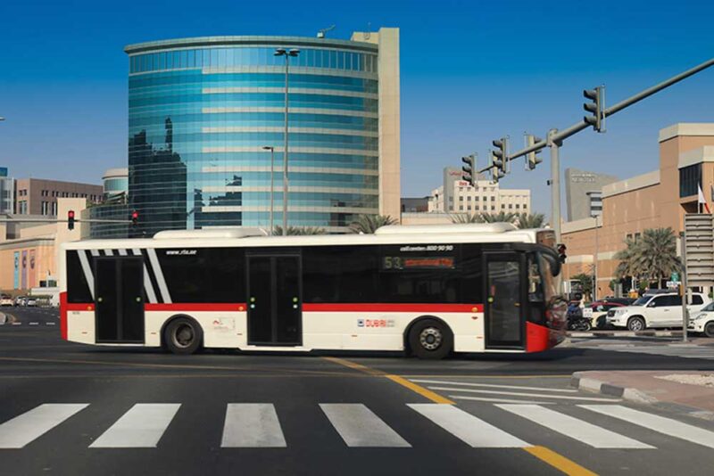 Red and white bus