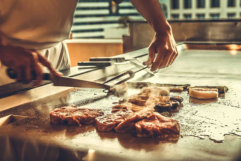 Cooking cutting golden steak