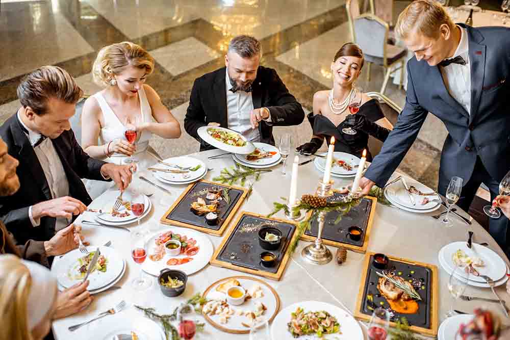 Exclusive dinner served for a group of guests 