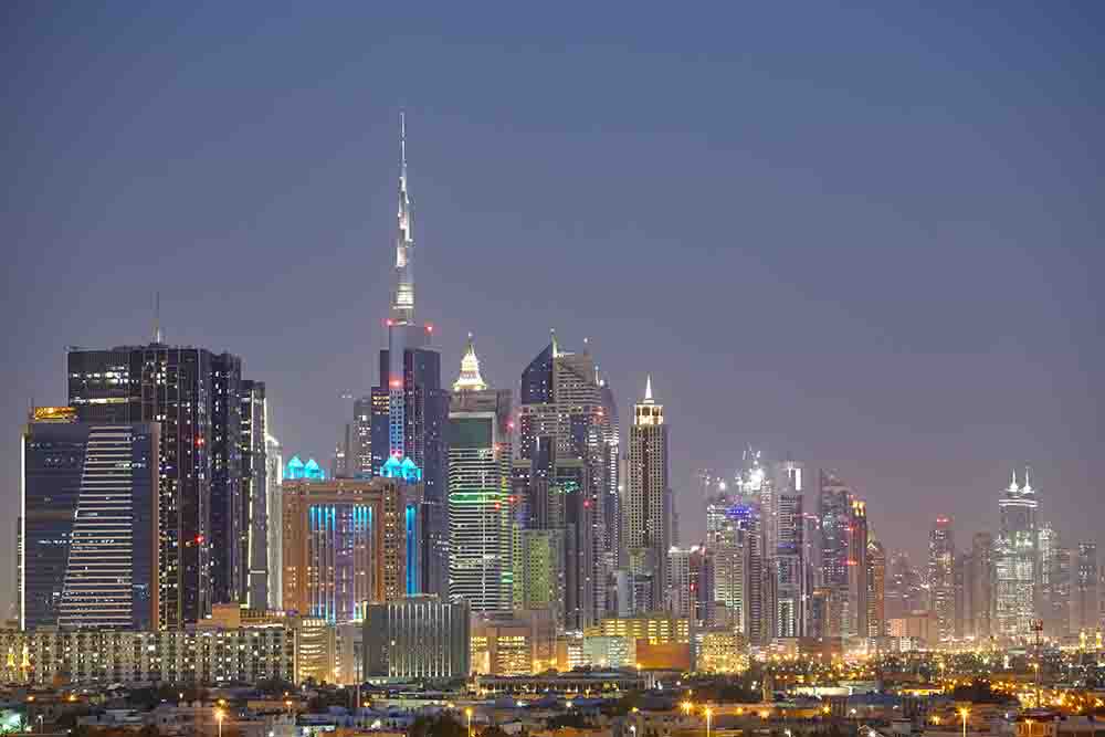 View of burj khalifa behind dubai marina 