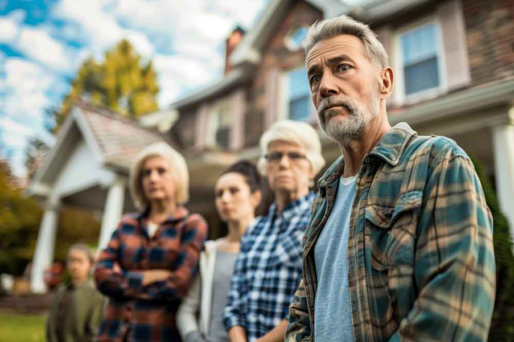 A family standing outside the house to evaluate