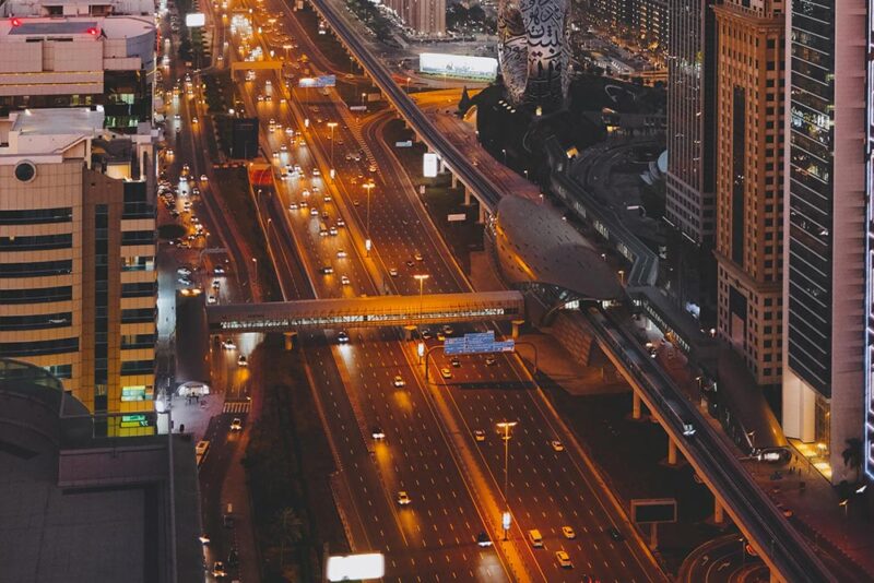 Busy Dubai road at night time