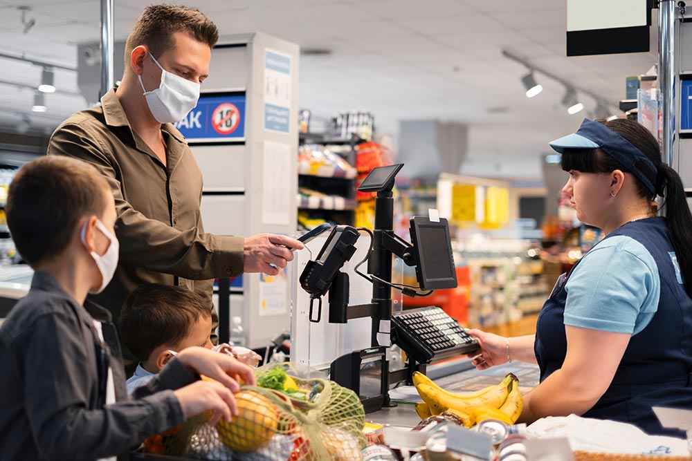 Checking out at the cash counter