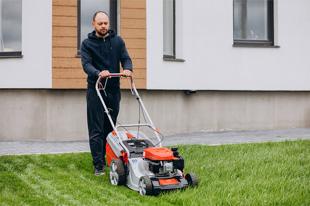 Home maintenance involves exterior tasks like lawn mowing 