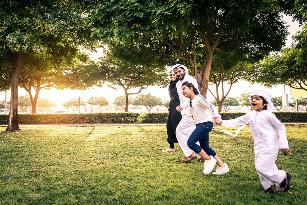 Family playing in Banyan Tree resort