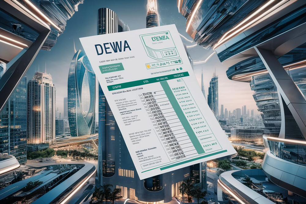 A DEWA bill with Dubai skyline