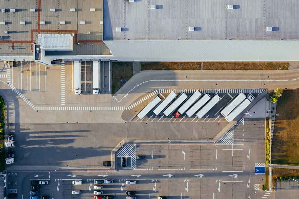 Trucks lined up at the warehouse