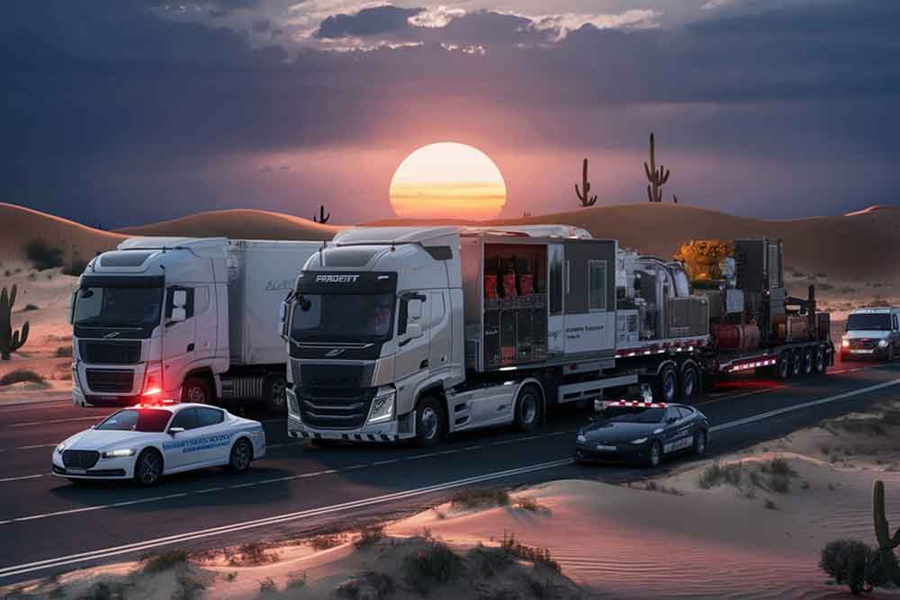  vahivles moving on the road, air and sea with Dubai and Abu Dhabi Skyline in the background