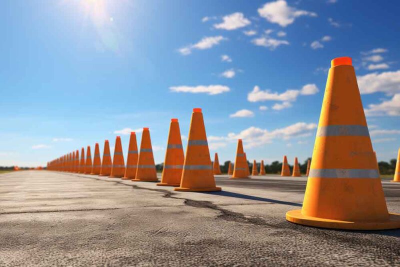 Orange traffic cones with white stripes