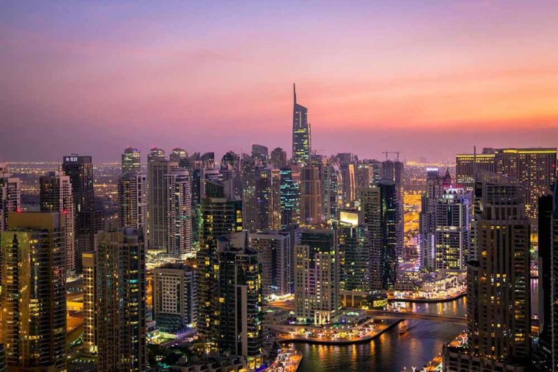 Aerial view of Dubai skyline