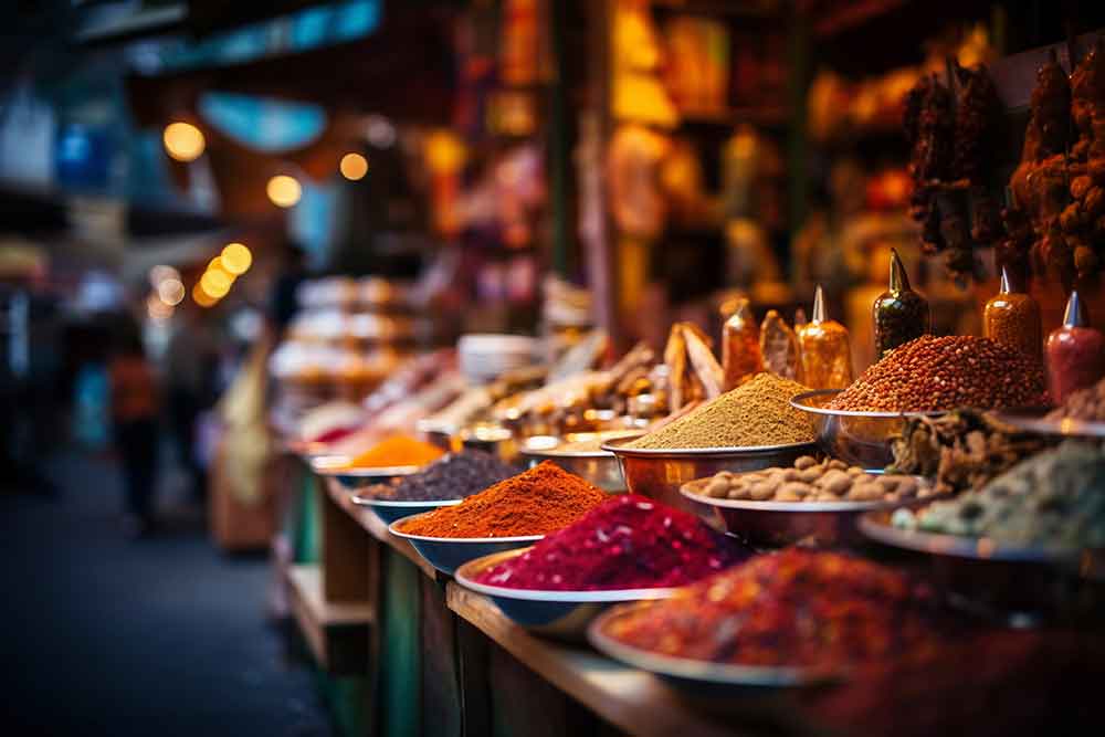 Interior of a Dubai souvenir shop with shelves filled with local spices.