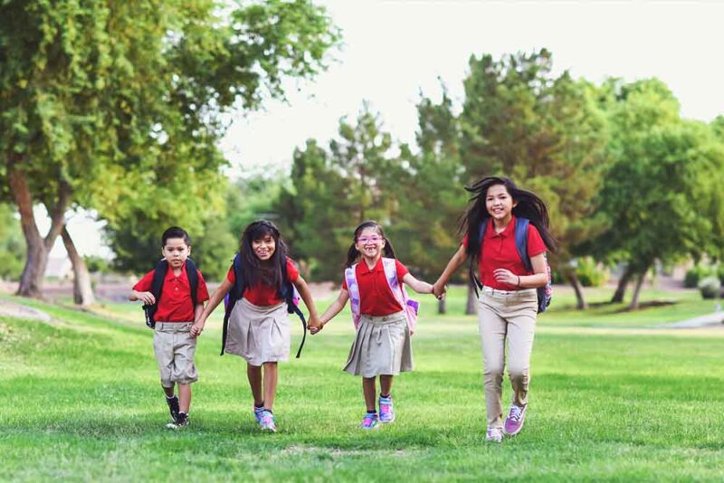 Kids running in school 