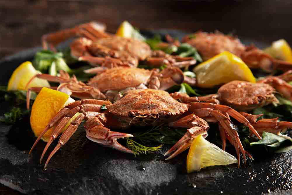 Platter of delicious crab at seafood restaurant in Abu Dhabi