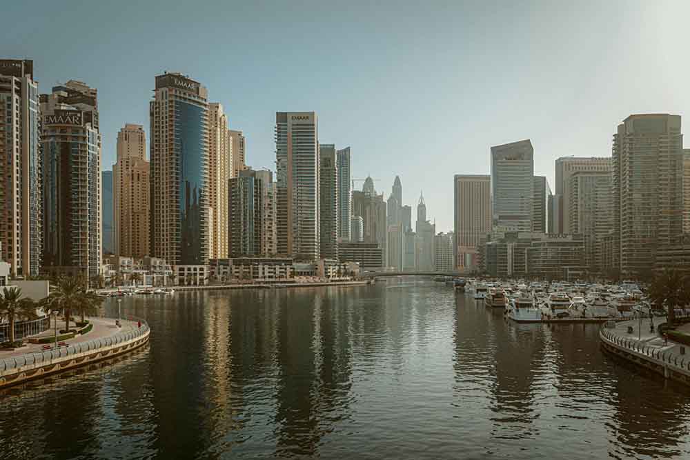 Sea-facing view of buildings in Dubai