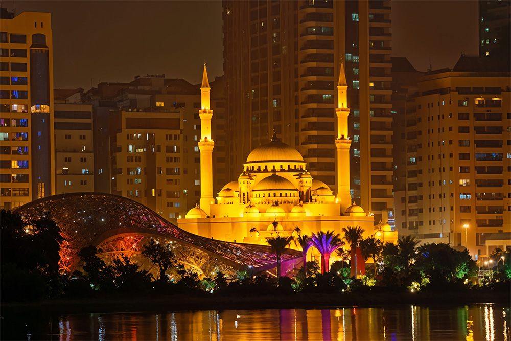 an image of a golden-lit mosque