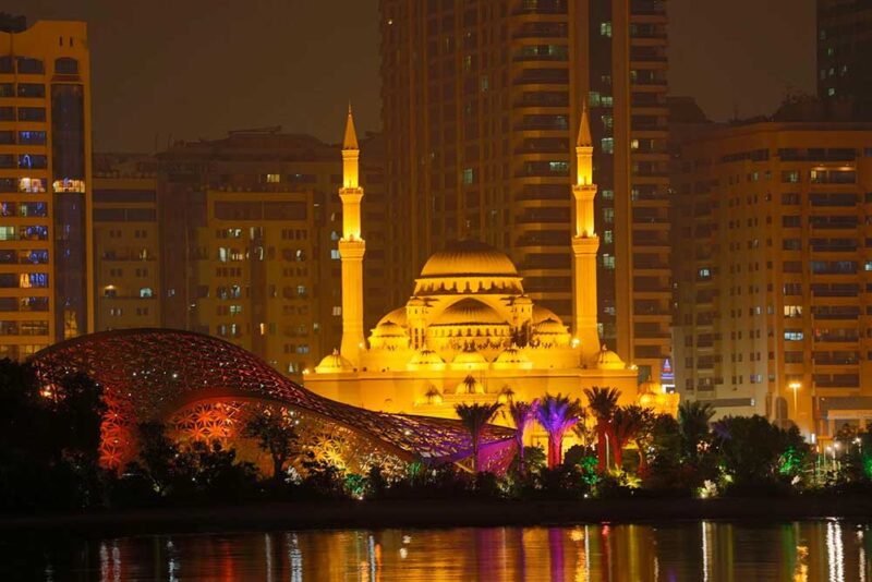 an image of a golden-lit mosque