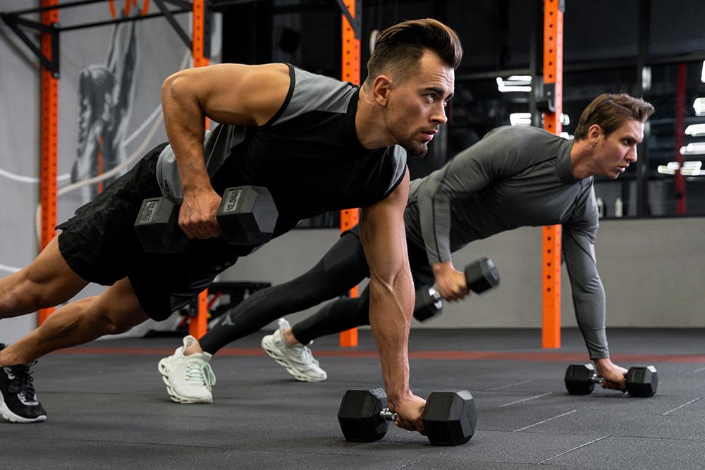 Personal trainer assisting a client at a Fujairah gym