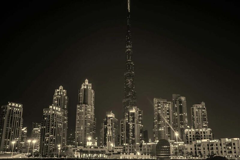 a clear night view of Dubai skyline 