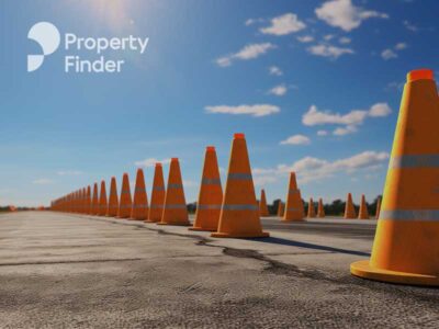 Orange traffic cones with white stripes