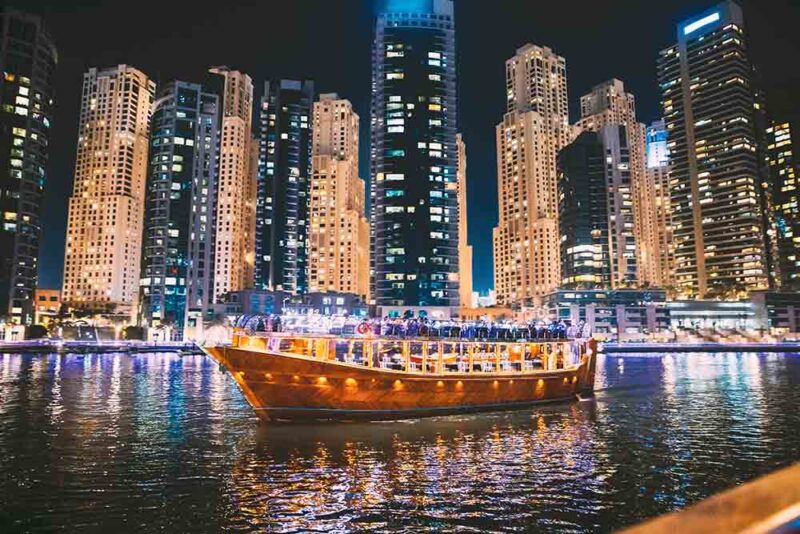 A floating restaurant of Dubai in a cruise