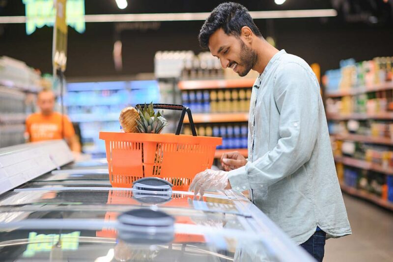 Grocery shopping in supermarket 