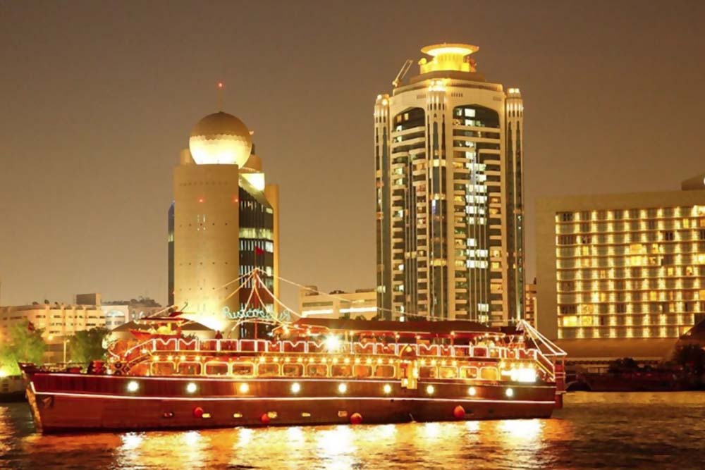 A beautiful well lit cruise in the shores of Dubai