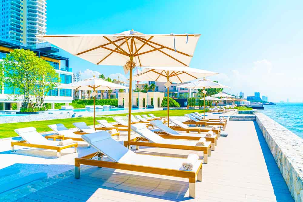 White hammocks with umbrella