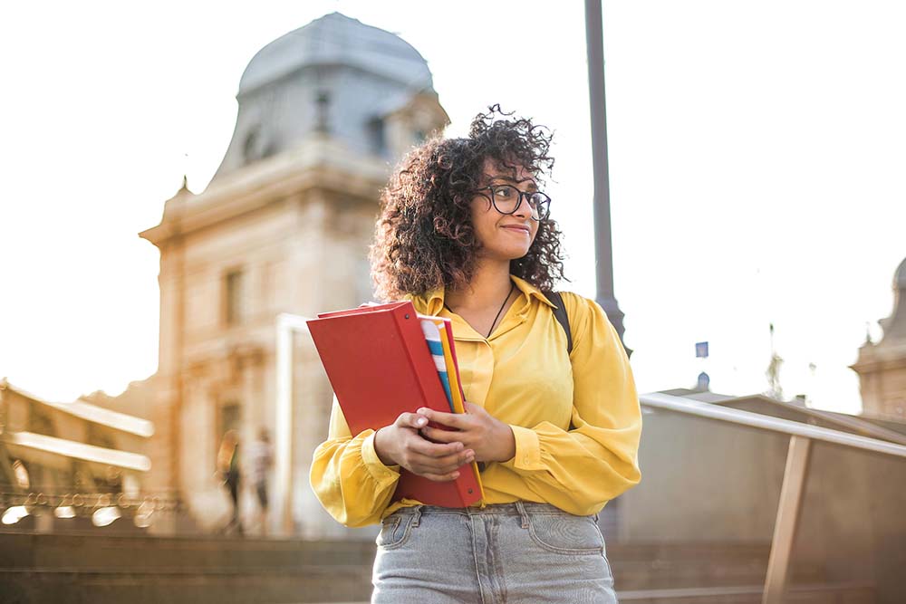 Woman outside college 