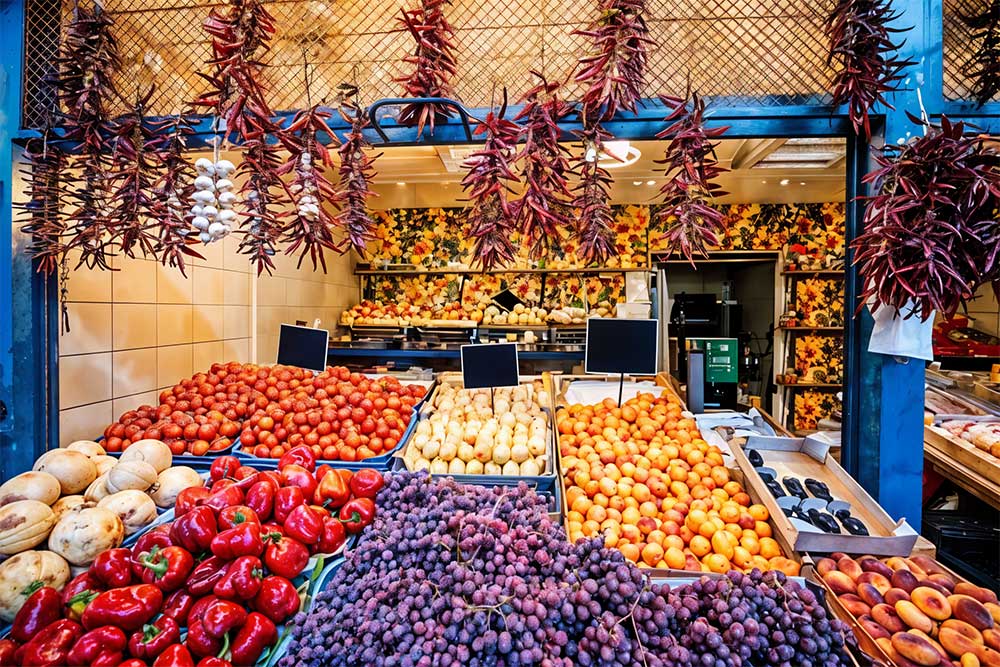 display of vegetables and fruits in union coop supermarket