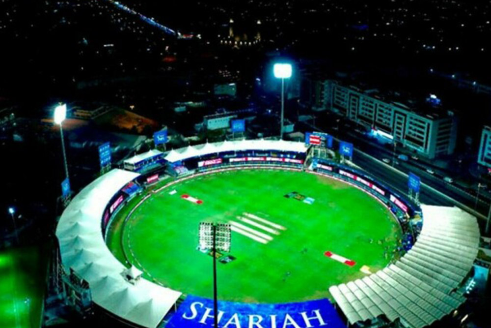 Night view of a cricket stadium 