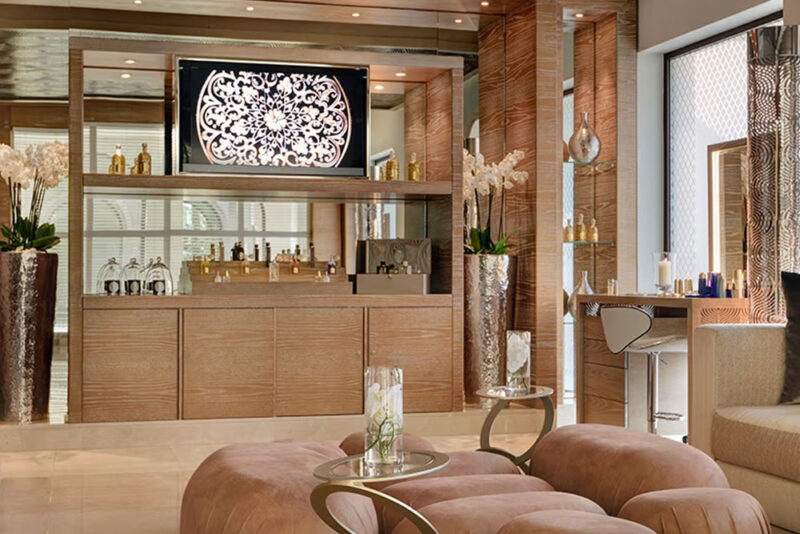 Brown and beige interiors of a spa salon in Dubai 