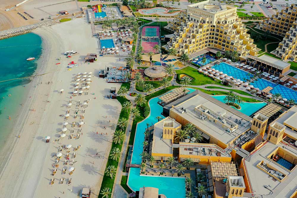 Aerial View of the Rixos Bab Al Bahr, Al Marjan Island, Ras al Khaimah, United Arab Emirates 