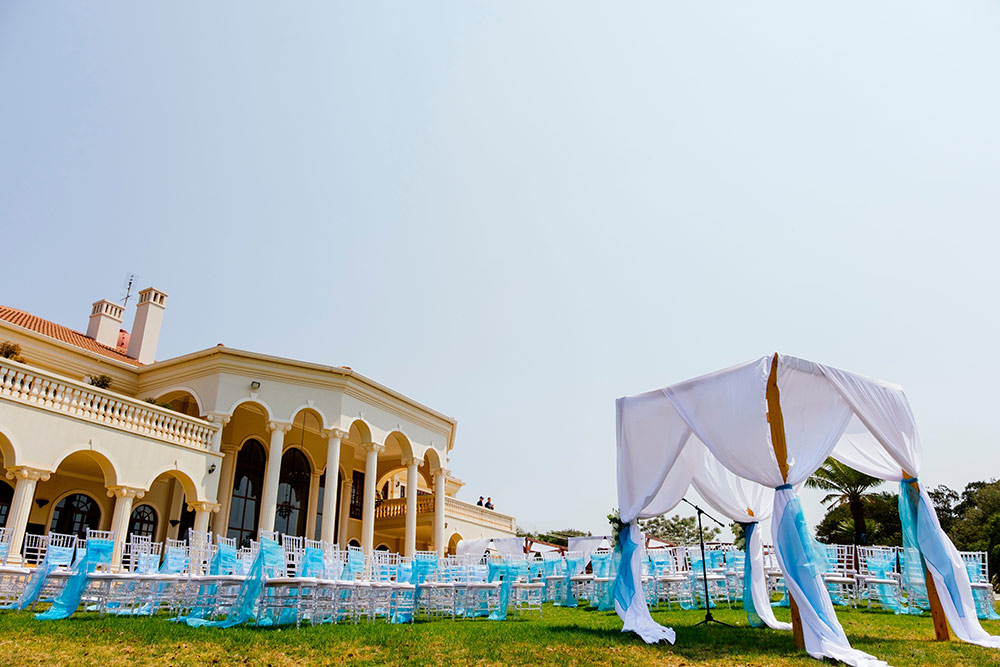 An outdoor wedding venue elegant setup