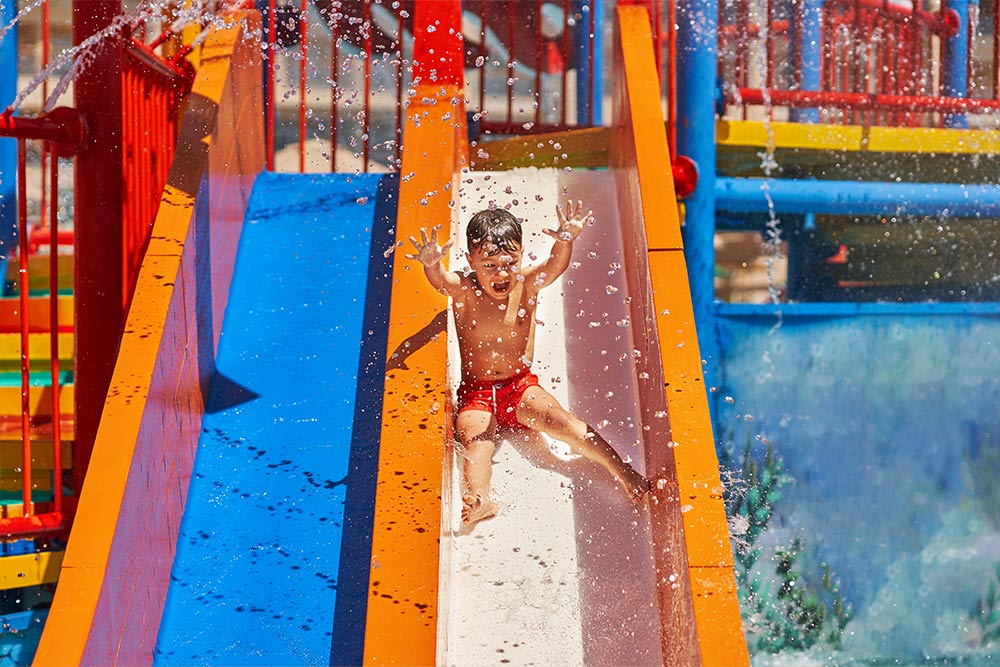 sliding down at the waterpark