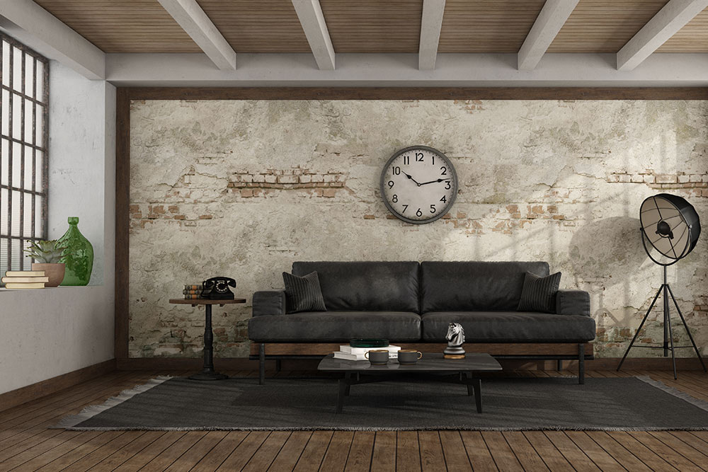 A well decorated industrial loft with metal cupboard and shelves