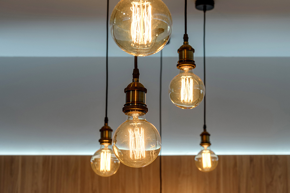 Image of five hanging light bulbs