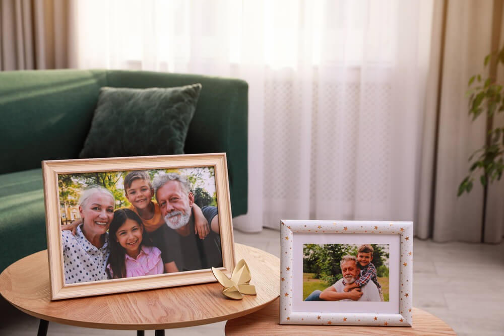 Instant photos placed on table