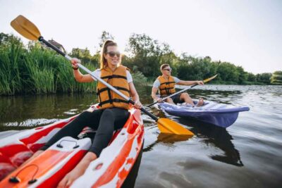 Couple kayaking together