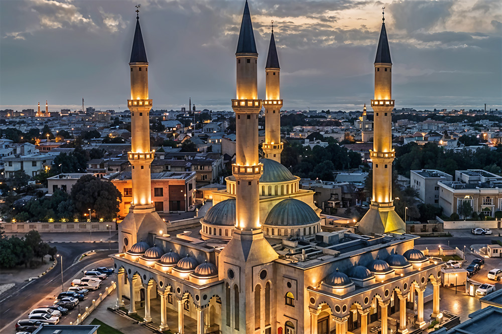 Beautiful golden mosque Ariel view