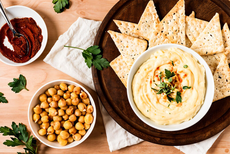 Nacho chips with hummus in Dubai