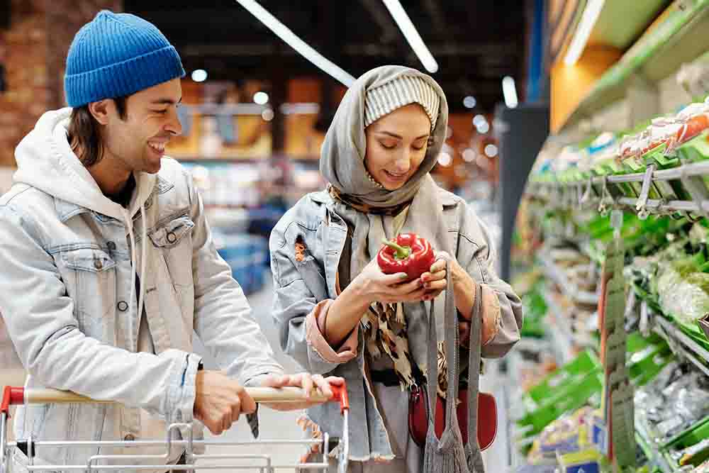 Happy Couple Buying Groceries