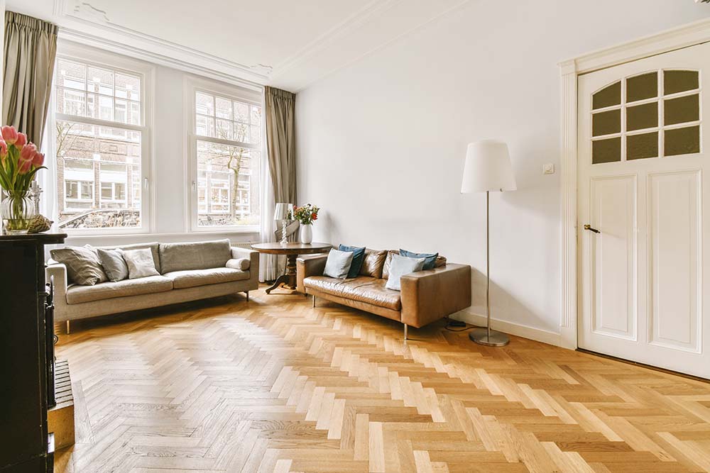 Herringbone parquet flooring in living room