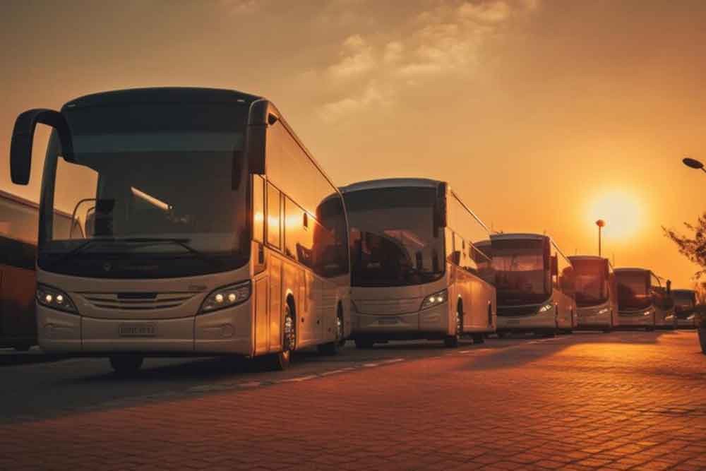 Buses parked in a row