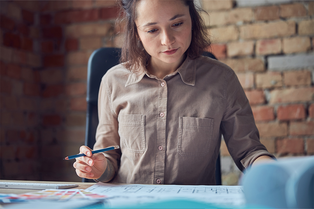 Girl working on a project during internship