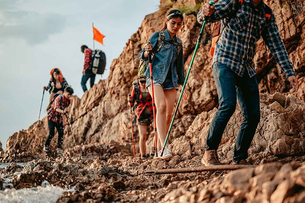 Groups of friends hiking