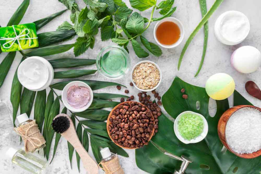 Herbs and spices on a table